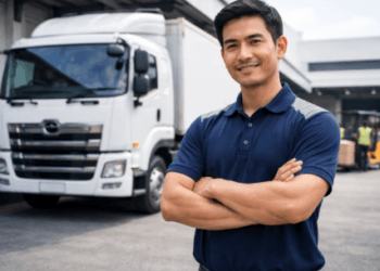 Seorang pengemudi profesional sedang bersiap melakukan pengiriman barang dalam program Loker Driver Medan 2026.