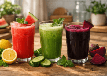 Gelas berisi jus semangka segar sebagai salah satu jus buah penurun darah tinggi alami