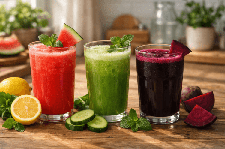 Gelas berisi jus semangka segar sebagai salah satu jus buah penurun darah tinggi alami