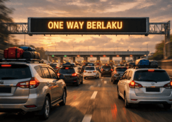 Kemacetan arus mudik Lebaran 2026 di gerbang tol Cikampek Utama dengan skema One Way
