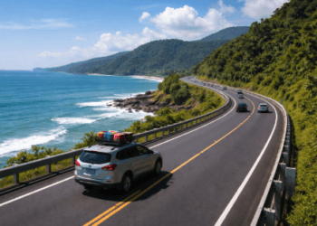 Pemandangan aspal mulus jalur Pansela yang bersisian dengan pantai sebagai jalur alternatif mudik 2026