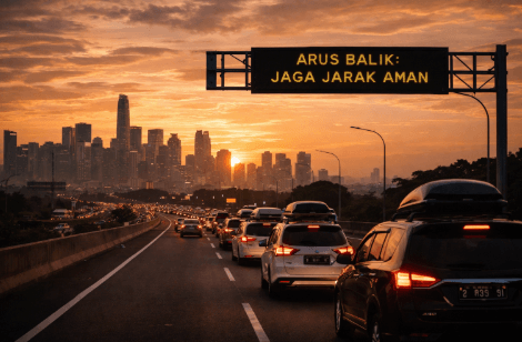 Kepadatan kendaraan arus balik lebaran 2026 di jalan tol sebagai ilustrasi panduan utama