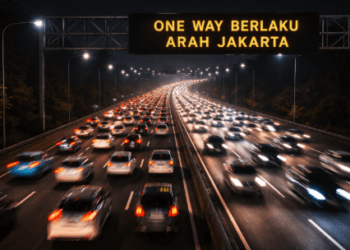 Papan informasi digital jadwal One Way arus balik lebaran 2026 dari arah Semarang menuju Jakarta