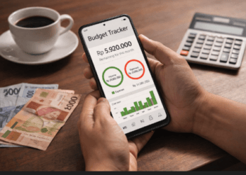 Seseorang sedang mencatat pengeluaran di buku catatan keuangan sebagai cara mengelola sisa uang THR