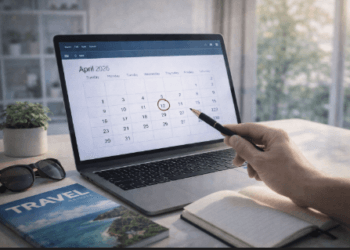 Kalender digital bulan April 2026 dengan lingkaran merah pada hari libur nasional