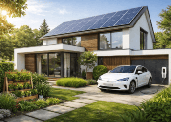 Seseorang sedang mengisi daya mobil listrik di rumah sebagai bagian dari tren gaya hidup hijau 2026
