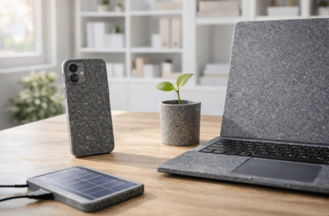 Sebuah ponsel pintar modern yang terbuat dari material plastik daur ulang laut sebagai daftar gadget ramah lingkungan