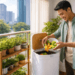 Satu unit komposter minimalis di sudut balkon apartemen sebagai cara membuat kompos sendiri