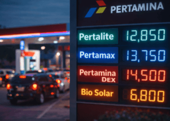 Tampilan layar harga BBM di salah satu SPBU Medan yang menunjukkan fluktuasi harga akibat dampak konflik global Mei 2026.