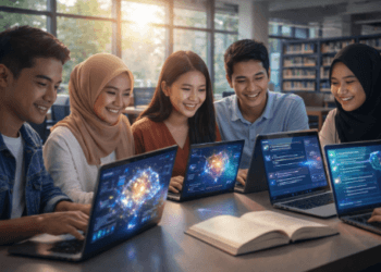 Infografis Rekomendasi Aplikasi AI Gratis 2026 untuk membantu mahasiswa mengerjakan tugas kuliah dan riset secara efisien.