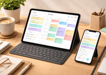 Visualisasi penggunaan berbagai Aplikasi Produktivitas Wajib Mahasiswa 2026 guna menunjang keberhasilan akademik di era digital harian.