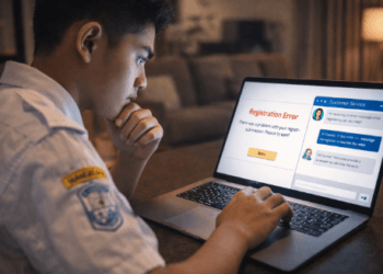 Infografis trik bereskan eror portal ujian nasional yang menampilkan peserta menerapkan jurus atasi kendala daftar SNBT.