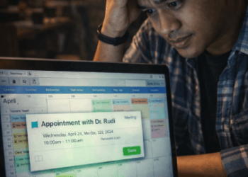 Infografis trik susun waktu tatap muka yang menampilkan mahasiswa mengelola kalender tugas akhir.