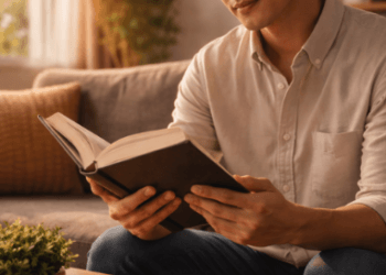 Infografis trik kelola waktu detoks gawai yang menampilkan pemuda menerapkan jurus atur jadwal puasa digital.