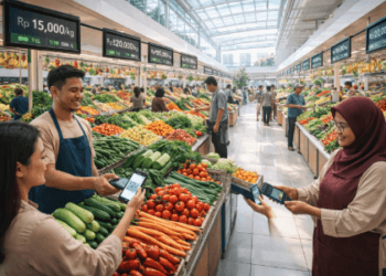 Suasana transaksi nontunai yang praktis di dalam Pasar Digital Medan 2026.