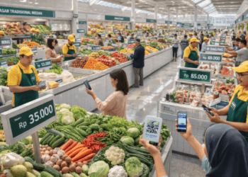 Suasana belanja yang rapi dan higienis di dalam kawasan Pasar Modern Medan 2026.