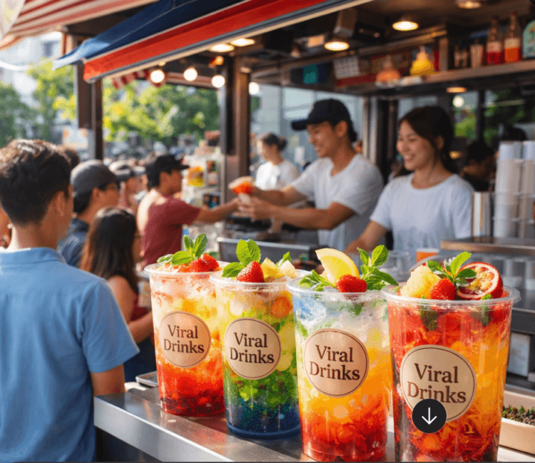 Gerai bisnis minuman viral modal kecil yang sedang ramai pembeli.
