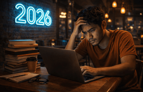 Infografis panduan cepat lulus skripsi 2026 yang menampilkan mahasiswa menyusun tugas akhir lewat gawai.