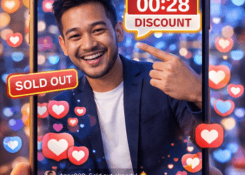 Visualisasi interaksi ramai pada sesi siaran langsung yang memicu penonton untuk segera melakukan transaksi pembelian.