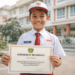Seorang siswa sedang menunjukkan dokumen bukti kelulusan seleksi beasiswa berprestasi dari Pemerintah Kota Medan.