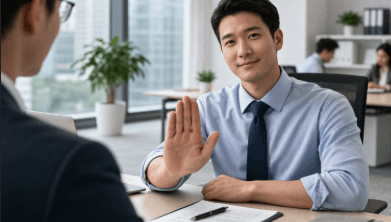 Seorang karyawan yang sedang melakukan negosiasi beban kerja secara sopan guna menjaga kualitas hasil pekerjaan utamanya.