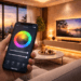 Pengaturan skema warna lampu ruangan secara digital guna menciptakan atmosfer yang nyaman dan artistik di dalam rumah.