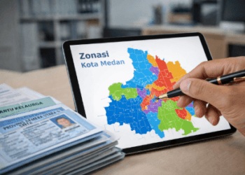 Persiapan dokumen kependudukan dan peta zonasi untuk mempraktikkan cara mengurus pindah rayon pada pendaftaran sekolah di Medan.