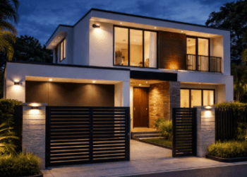 Sistem keamanan rumah modern dengan lampu otomatis dan CCTV untuk menjaga keamanan rumah di pemukiman Medan.