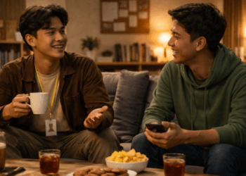 Infografis trik pilih kawan pondokan seru yang menampilkan mahasiswa menerapkan jurus cari teman kos asyik.