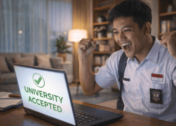 Infografis trik lihat hasil seleksi nasional yang menampilkan peserta menerapkan jurus cek pengumuman SNPMB.