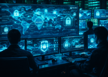 Pusat pemantauan lalu lintas data dalam Cyber Security Medan 2026.