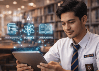 Seorang pelajar sedang menggunakan berbagai aplikasi AI gratis guna mempermudah proses belajar dan pengerjaan tugas sekolah.