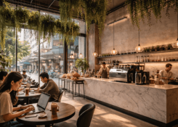 Suasana interior salah satu Kafe Hits Medan 2026 yang nyaman untuk bekerja.