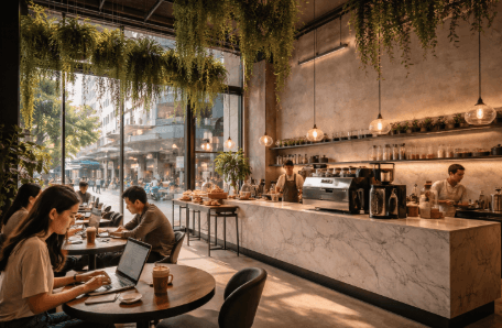 Suasana interior salah satu Kafe Hits Medan 2026 yang nyaman untuk bekerja.