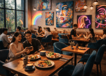 Suasana interior yang artistik dan nyaman di salah satu Kafe Seni Medan 2026.