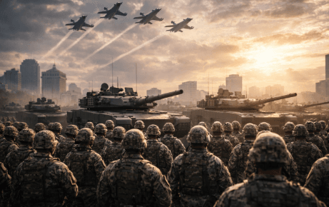 Defile pasukan dan alutsista modern dalam sebuah parade militer guna menunjukkan daftar negara dengan militer terkuat di dunia.