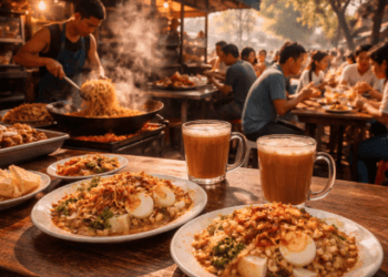 Aksi cepat penjual menyiapkan Mie Balap untuk Sarapan Pagi Medan 2026.