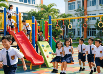 Halaman bermain yang modern dan bersih di salah satu SD swasta terbaik di Medan untuk menunjang kreativitas siswa.