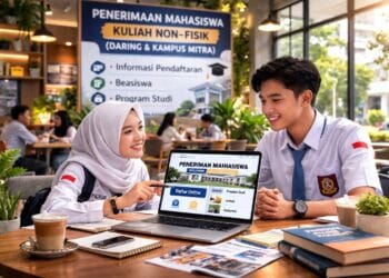 Siswa SMA sedang berdiskusi di depan laptop sebagai persiapan memilih daftar sekolah kedinasan tanpa tes fisik 2026