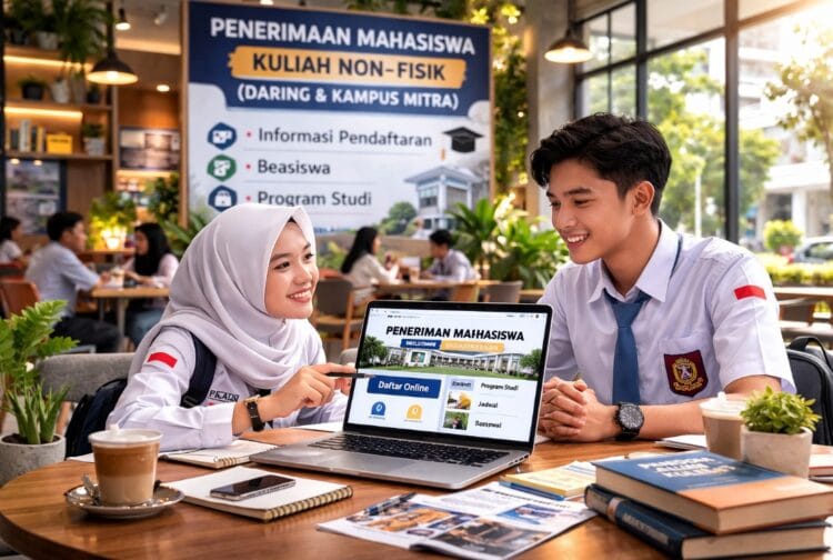 Siswa SMA sedang berdiskusi di depan laptop sebagai persiapan memilih daftar sekolah kedinasan tanpa tes fisik 2026