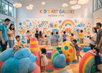 Keseruan anak-anak saat bereksplorasi di area Wisata Seni Anak Medan 2026.