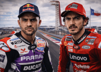 Visualisasi sengit Duel Martin Bagnaia 2026 yang memuncak pada sesi Sprint Race MotoGP Amerika Serikat.