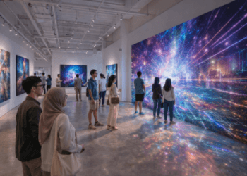 Suasana pameran seni kontemporer dan instalasi digital di salah satu Galeri Seni Medan 2026.