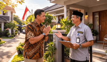 Seorang warga sedang mempraktikkan etika lapor Pak RT untuk memberikan informasi mengenai situasi keamanan di lingkungan rumah.