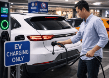 Kesadaran pengguna kendaraan listrik dalam berbagi ruang pengisian daya di area parkir publik guna kenyamanan bersama.