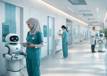 Suasana lorong rumah sakit yang menerapkan sistem Kesehatan Smart Medan 2026.