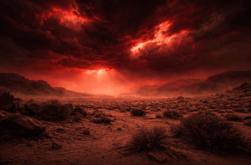 Persepsi visual manusia terhadap Fenomena Langit Merah Darah yang muncul saat badai debu Siklon Narelle di Australia Barat.