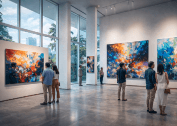 Suasana pameran seni kontemporer di sebuah galeri seni Medan 2026.