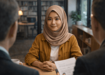 Infografis trik lewati seleksi lisan kampus yang menampilkan mahasiswa menerapkan jurus hadapi wawancara beasiswa.