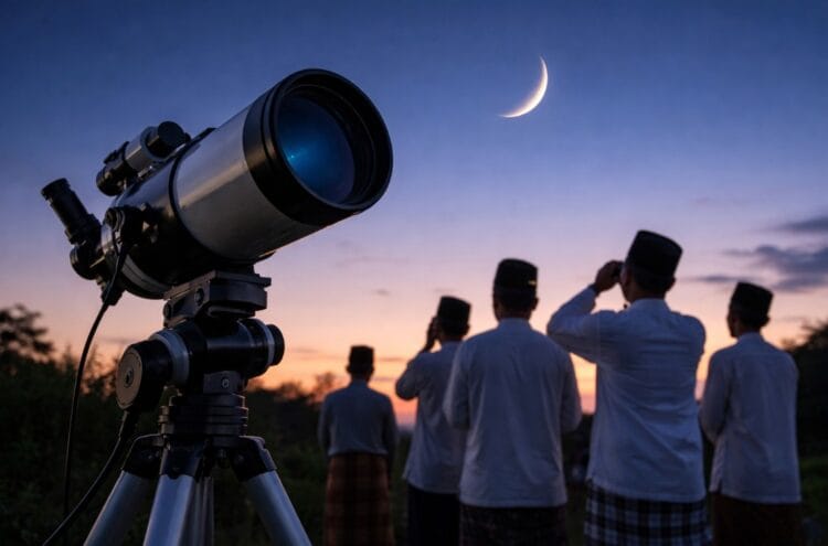 Ilustrasi metode hisab astronomi dan rukyatul hilal visual untuk lebaran 2026